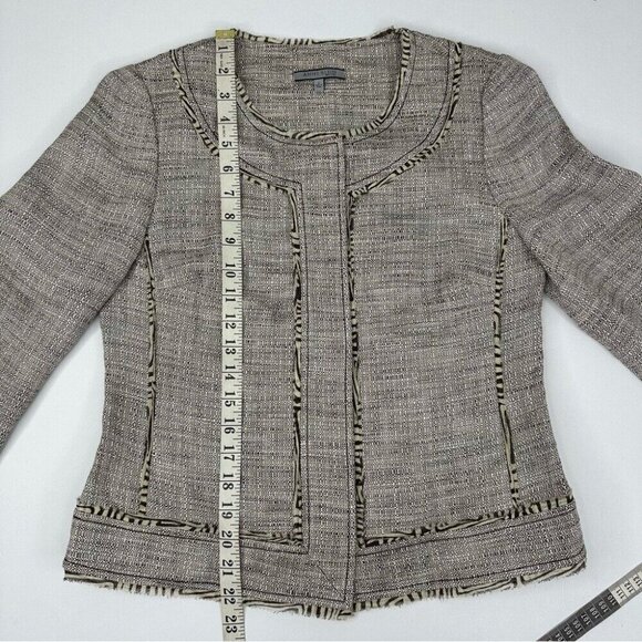 Anne Klein Women's NWT Tan Linen Tweed Silk Animal Print Trim Jacket 6/C36 - Picture 13 of 15